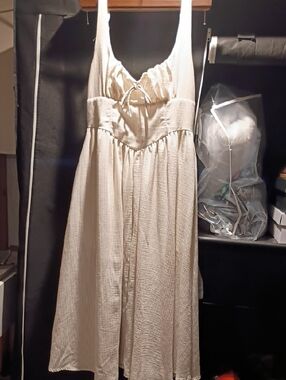 Workshop Republic Clothing Cream and White Striped Tie-Front Dress